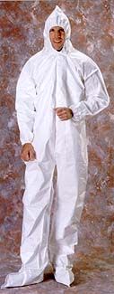 Tychem® SL coverall, zipper with storm flap, attached hood, boots, elastic wrists, bound seam, White - Latex, Supported